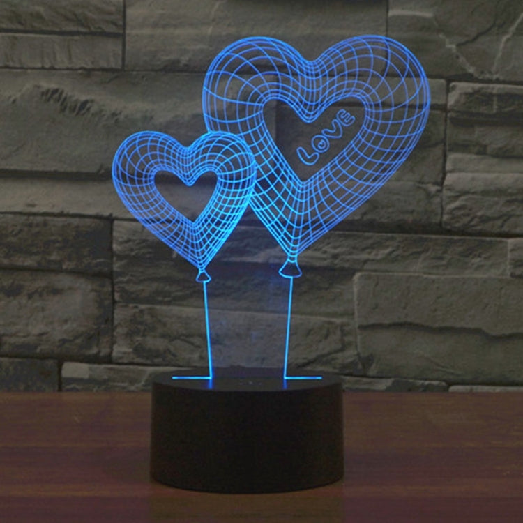 7 สีเปลี่ยนสี Creative Visual สเตอริโอโคมไฟโคมไฟตั้งโต๊ะ Night Light, Double Heart Balloon Style