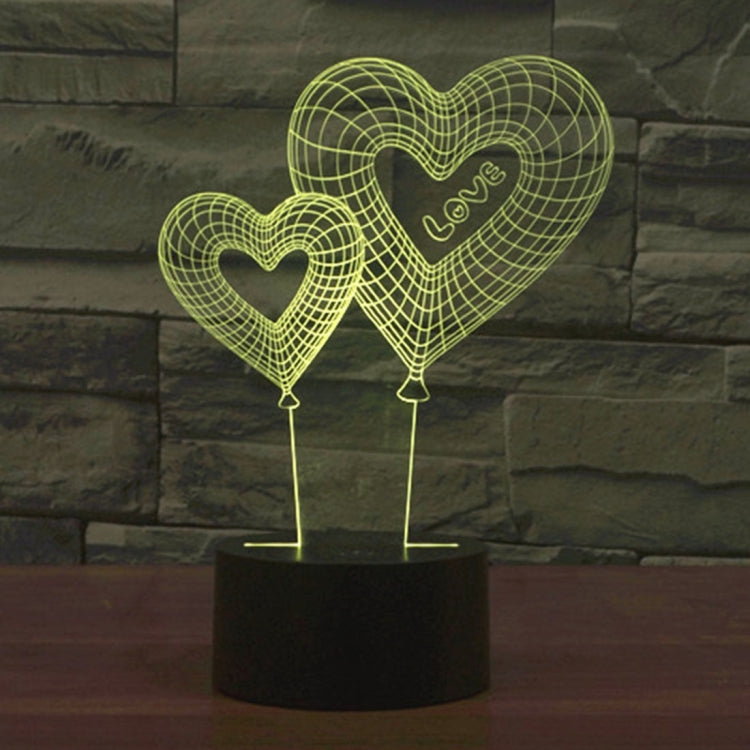 7 สีเปลี่ยนสี Creative Visual สเตอริโอโคมไฟโคมไฟตั้งโต๊ะ Night Light, Double Heart Balloon Style