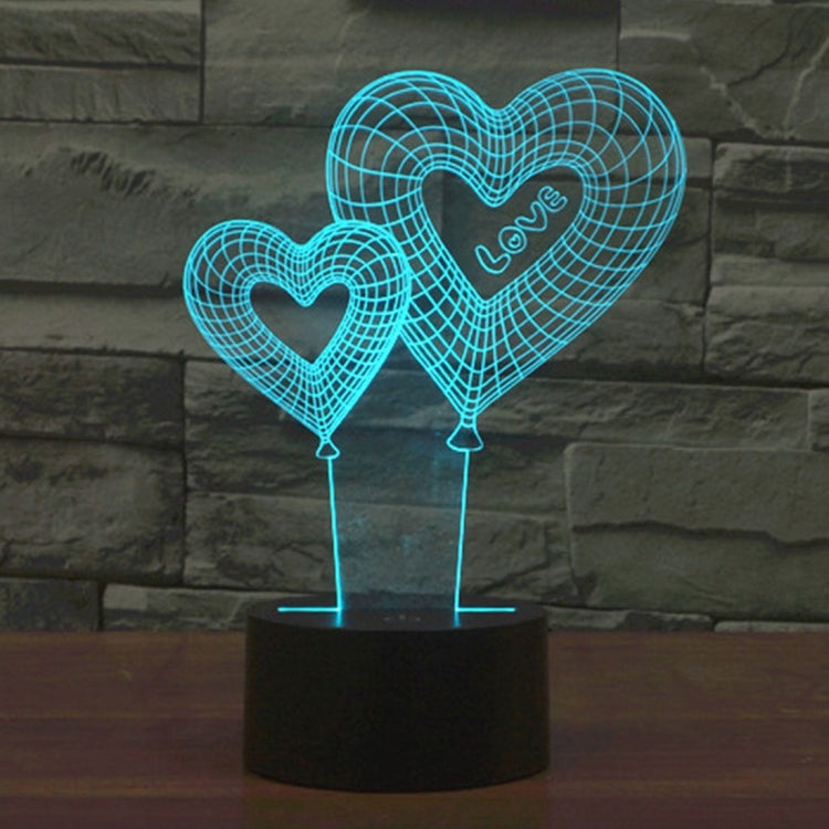 7 สีเปลี่ยนสี Creative Visual สเตอริโอโคมไฟโคมไฟตั้งโต๊ะ Night Light, Double Heart Balloon Style