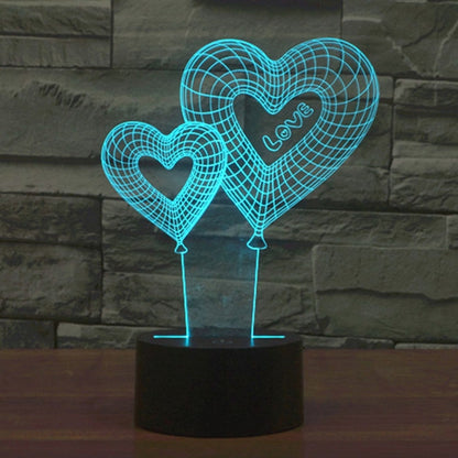 7 สีเปลี่ยนสี Creative Visual สเตอริโอโคมไฟโคมไฟตั้งโต๊ะ Night Light, Double Heart Balloon Style