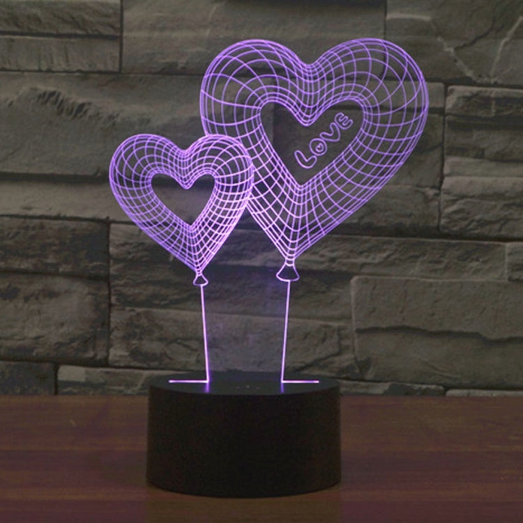 7 สีเปลี่ยนสี Creative Visual สเตอริโอโคมไฟโคมไฟตั้งโต๊ะ Night Light, Double Heart Balloon Style