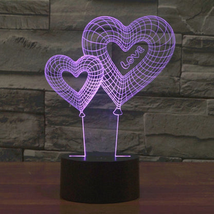 7 สีเปลี่ยนสี Creative Visual สเตอริโอโคมไฟโคมไฟตั้งโต๊ะ Night Light, Double Heart Balloon Style