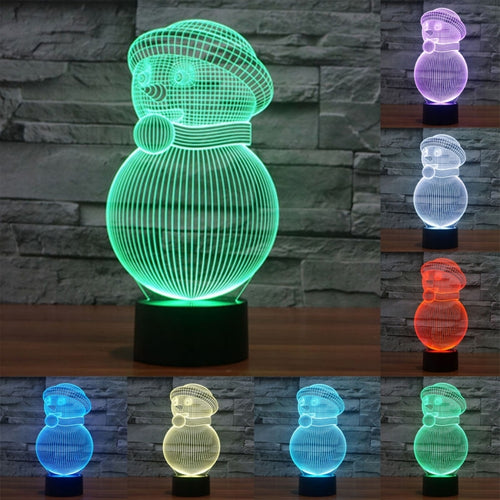 7 สีเปลี่ยนสี Creative Visual สเตอริโอโคมไฟโคมไฟตั้งโต๊ะ Night Light, Snowman Style