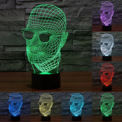 การเปลี่ยนสี 7 สี Creative Visual Stereo Lamp โคมไฟตั้งโต๊ะ Night Light, ขนาดผลิตภัณฑ์: 23.6 x 14.0 x 8.7 ซม., Man with Glasses Style