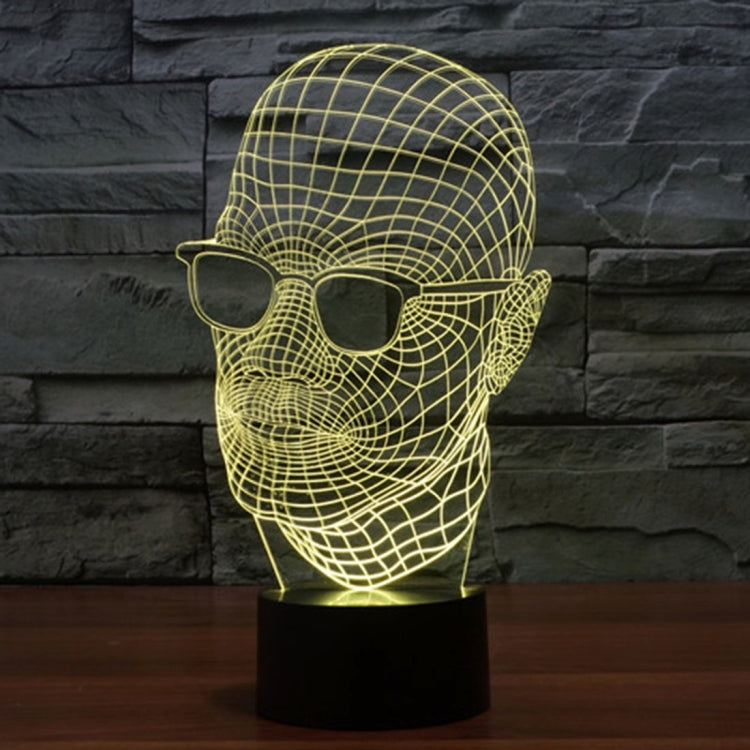 การเปลี่ยนสี 7 สี Creative Visual Stereo Lamp โคมไฟตั้งโต๊ะ Night Light, ขนาดผลิตภัณฑ์: 23.6 x 14.0 x 8.7 ซม., Man with Glasses Style