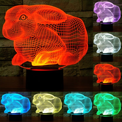 7 สีเปลี่ยนสี Creative Visual สเตอริโอโคมไฟโคมไฟตั้งโต๊ะ Night Light, Rabbit Shape