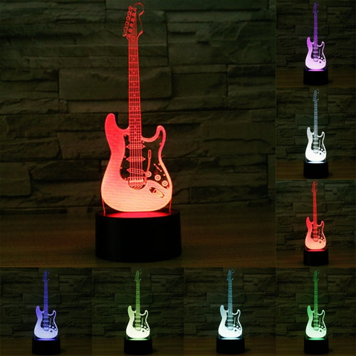 7 สีเปลี่ยนสี Creative Visual สเตอริโอโคมไฟโคมไฟตั้งโต๊ะ Night Light, Electric Guitar Shape