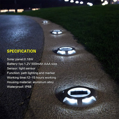 LED พลังงานแสงอาทิตย์ฝังพื้นโคมไฟ IP68 กันน้ำกลางแจ้งโคมไฟสนามหญ้าสวน