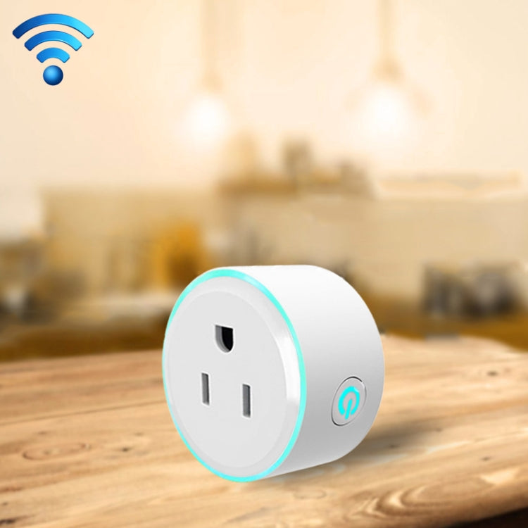 10A ทรงกลม WiFi 2.4GHz ปลั๊กมินิ APP รีโมทคอนโทรล Timing ซ็อกเก็ตอัจฉริยะทำงานร่วมกับ Alexa และ Google Home และไฟหายใจที่มีสีสัน, AC 100-240V, US Plug