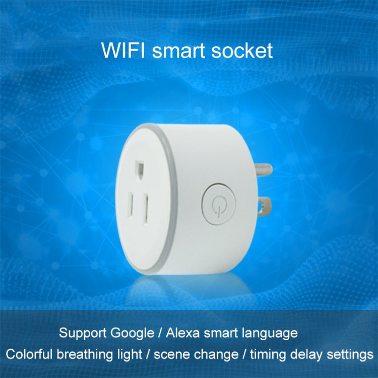 10A ทรงกลม WiFi 2.4GHz ปลั๊กมินิ APP รีโมทคอนโทรล Timing ซ็อกเก็ตอัจฉริยะทำงานร่วมกับ Alexa และ Google Home และไฟหายใจที่มีสีสัน, AC 100-240V, US Plug