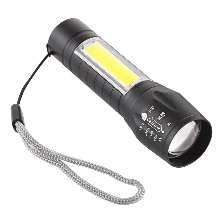 A2 USB ชาร์จไฟฉายกันน้ำ Zoomable XPE + COB พร้อม 3 โหมดและกล่องเก็บของ, A2