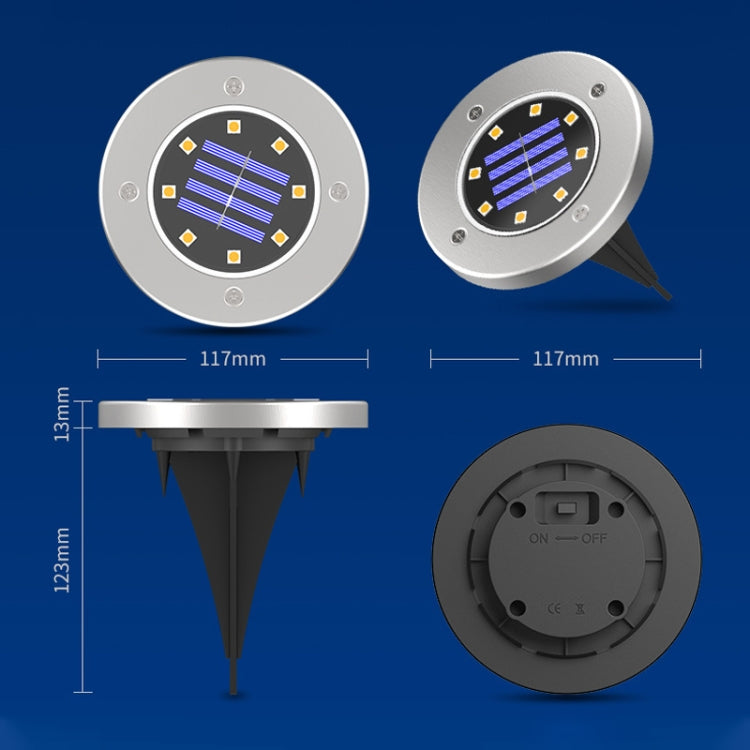 8 LEDs สีสันหรี่แสงได้สวนพลังงานแสงอาทิตย์กลางแจ้งเซ็นเซอร์วัดแสงประเภทเซ็นเซอร์ควบคุมแสงอัจฉริยะไฟฝัง, 8 LEDs