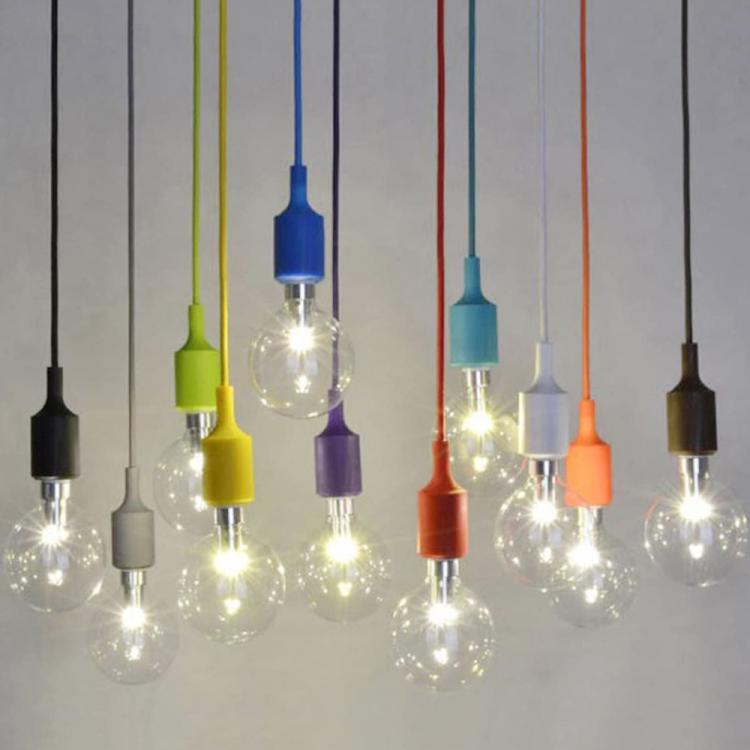 ที่ใส่หลอดไฟ E27 DIY โคมไฟระย้าเพดานหลอดไฟสกรูฐานซิลิโคนซ็อกเก็ตความยาวสายเคเบิล: 1 ม, E27 Black