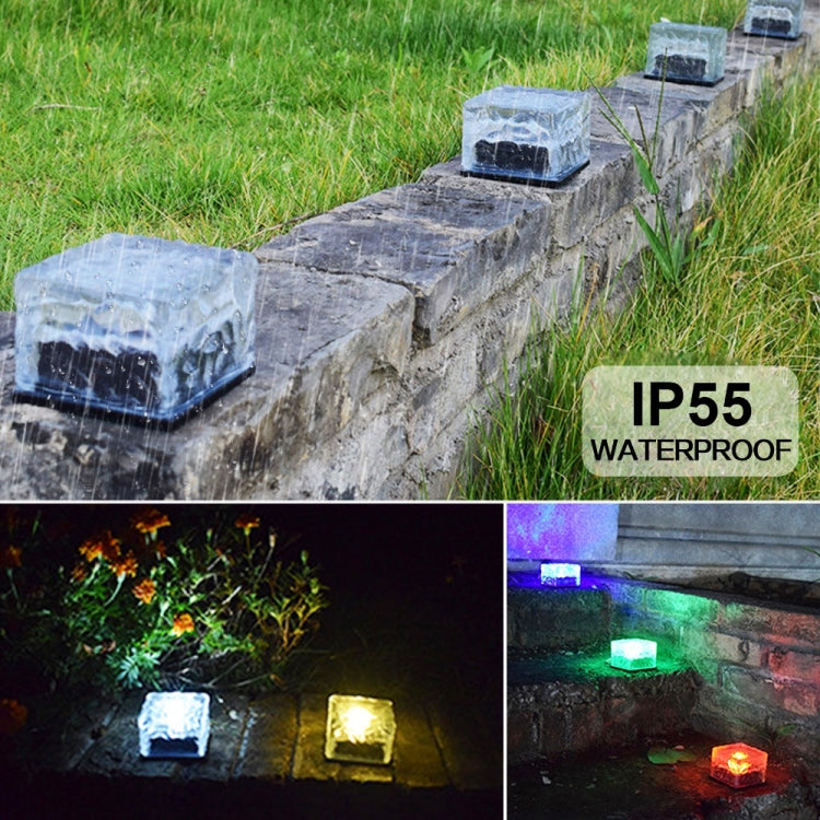 พลังงานแสงอาทิตย์สแควร์กระจกนิรภัยกลางแจ้ง LED ฝังแสงโคมไฟตกแต่งสวน IP55 กันน้ำ, ขนาด: 7 x 7 x 5 ซม., 7 x 7 x 5cm