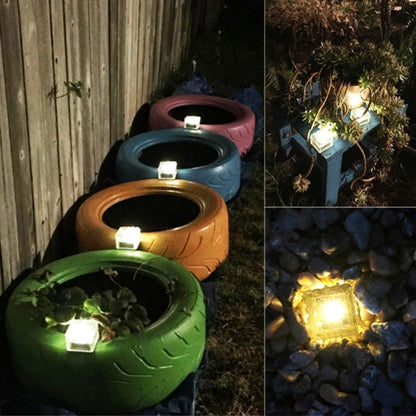 พลังงานแสงอาทิตย์สแควร์กระจกนิรภัยกลางแจ้ง LED ฝังแสงโคมไฟตกแต่งสวน IP55 กันน้ำ, ขนาด: 7 x 7 x 5 ซม., 7 x 7 x 5cm