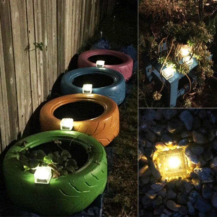 พลังงานแสงอาทิตย์สแควร์กระจกนิรภัยกลางแจ้ง LED ฝังแสงโคมไฟตกแต่งสวน IP55 กันน้ำ, ขนาด: 10 x 10 x 5.2 ซม., 10 x 10 x 5.2cm