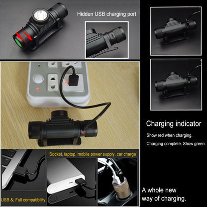 การชาร์จ USB 1200 LM หมุนโฟกัสไฟหน้า LED กลางแจ้ง, D20