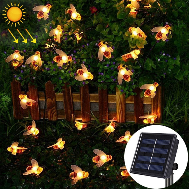 6.5m 30 LEDs Bee พลังงานแสงอาทิตย์ Warm White สวนกลางแจ้งตกแต่ง String Light Fairy โคมไฟ 100mA/1.2V แผงพลังงานแสงอาทิตย์, 30 LEDs