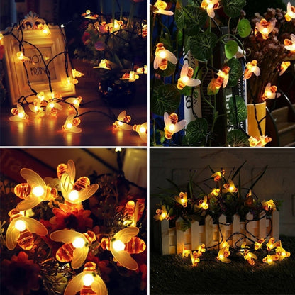 6.5m 30 LEDs Bee พลังงานแสงอาทิตย์ Warm White สวนกลางแจ้งตกแต่ง String Light Fairy โคมไฟ 100mA/1.2V แผงพลังงานแสงอาทิตย์, 30 LEDs