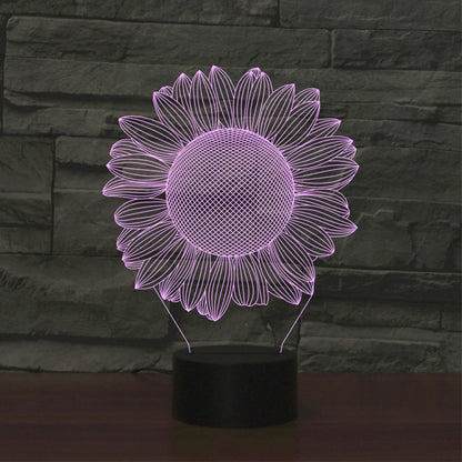Sunflower Black Base Creative 3D LED ไฟตกแต่งกลางคืน, USB พร้อมรุ่นปุ่มสัมผัส, USB with Touch Button Version