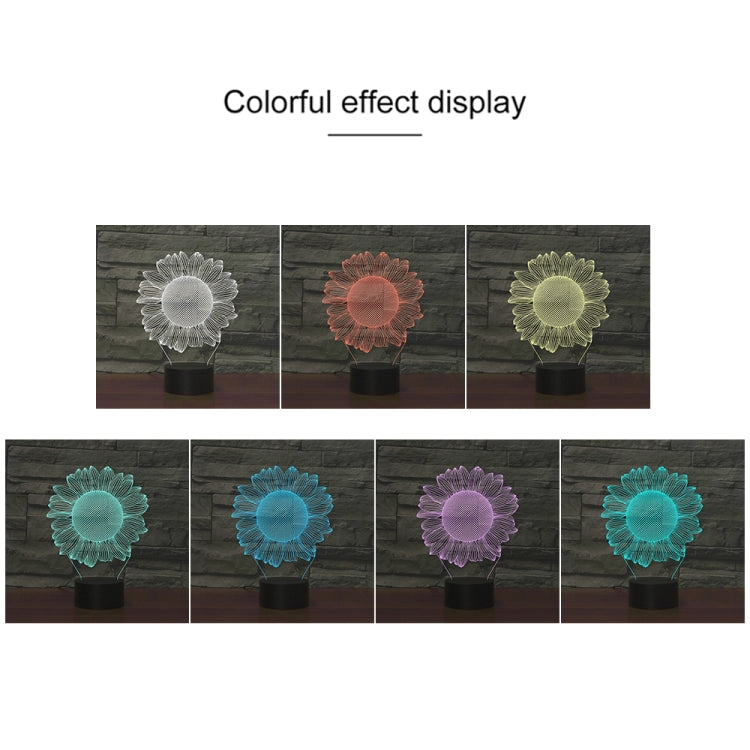 Sunflower Black Base Creative 3D LED ไฟตกแต่งกลางคืน, USB พร้อมรุ่นปุ่มสัมผัส, USB with Touch Button Version
