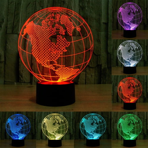 7 สีเปลี่ยนสี Creative Visual สเตอริโอโคมไฟโคมไฟตั้งโต๊ะ Night Light, America Globe Style