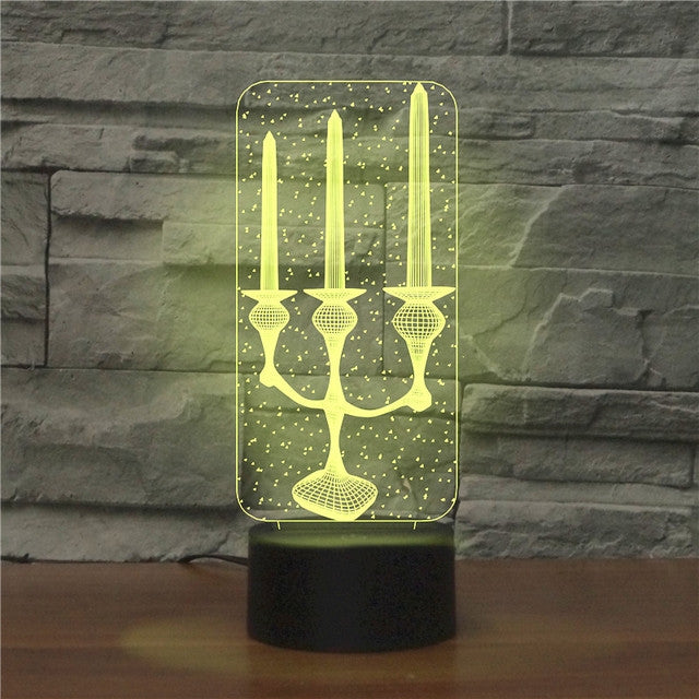 เชิงเทียนฐานสีดำ Creative 3D LED ไฟกลางคืนตกแต่งขับเคลื่อนโดย USB และแบตเตอรี่, Powered by USB and Battery