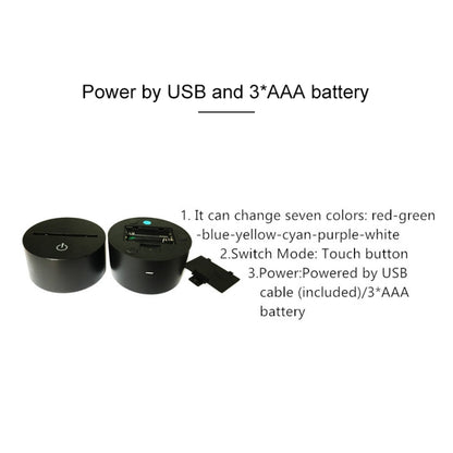 เชิงเทียนฐานสีดำ Creative 3D LED ไฟกลางคืนตกแต่งขับเคลื่อนโดย USB และแบตเตอรี่, Powered by USB and Battery