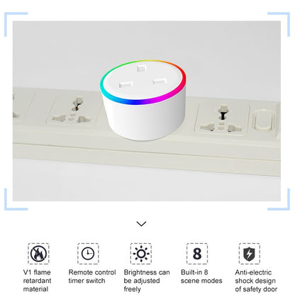 10A RGB ไฟฉาก WiFi รีโมทคอนโทรล ซ็อกเก็ตอัจฉริยะทำงานร่วมกับ Alexa และ Google Home, AC 220-240V, ปลั๊ก UK, XS-SSC03
