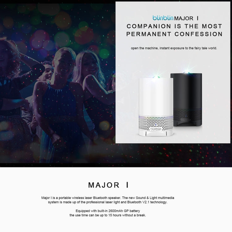 Blinblin Major 1 6W ชาร์จ USB แบบพกพา RGB เลเซอร์โปรเจคเตอร์ลำโพงเสียงสเตอริโอ Bluetooth