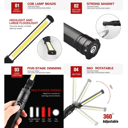 W552 280LM USB แบบชาร์จไฟได้มือถือพับได้ไฟฉุกเฉินทำงานขนาด: 13.5 x 3.8 ซม., W552