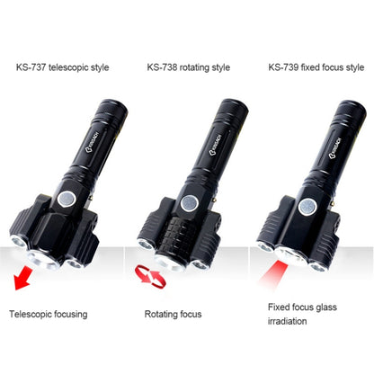 KS-737 การชาร์จ USB กันน้ำ T6 + XPE Zoomable LED ไฟฉายพร้อม 4 โหมด, KS-737