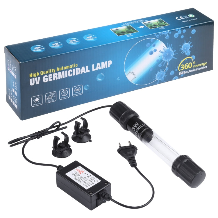 UV-003 3W หลอดไฟฆ่าเชื้อโรคอัลตราไวโอเลตสำหรับ พิพิธภัณฑ์สัตว์น้ำ ปลั๊ก EU, 3W