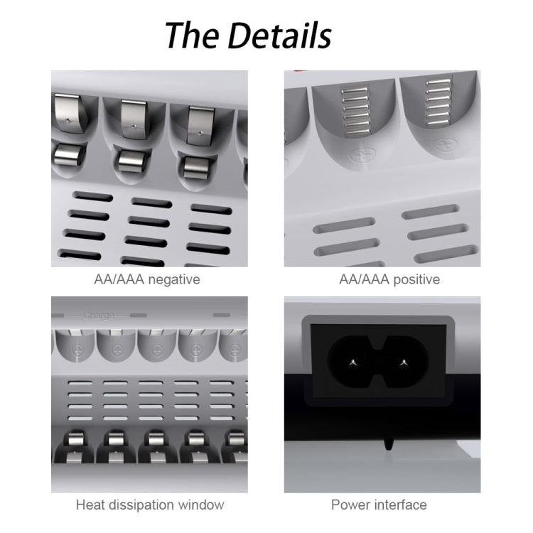เครื่องชาร์จแบตเตอรี่ 100-240V 8 ช่องสำหรับแบตเตอรี่ AA และ AAA, ปลั๊ก UK