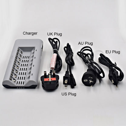 เครื่องชาร์จแบตเตอรี่ 100-240V 8 ช่องสำหรับแบตเตอรี่ AA และ AAA, ปลั๊ก UK