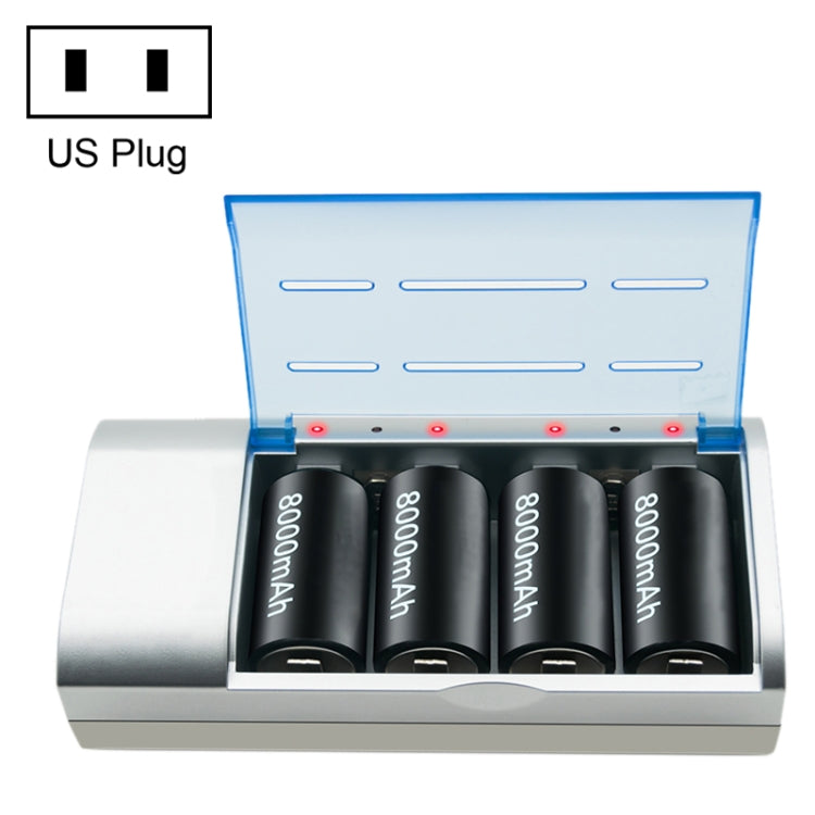 เครื่องชาร์จแบตเตอรี่ AC 100-240V 4 ช่องสำหรับแบตเตอรี่ขนาด AA และ AAA และ C / D, ปลั๊ก US
