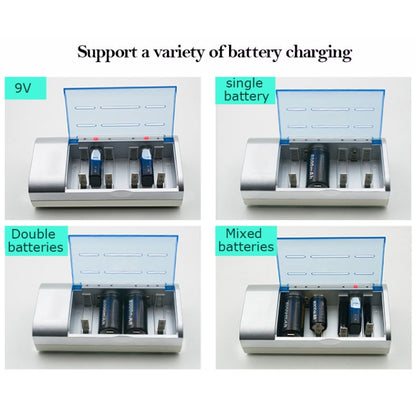 เครื่องชาร์จแบตเตอรี่ AC 100-240V 4 ช่องสำหรับแบตเตอรี่ขนาด AA และ AAA และ C / D, ปลั๊ก US