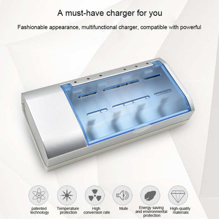 เครื่องชาร์จแบตเตอรี่ AC 100-240V 4 ช่องสำหรับแบตเตอรี่ขนาด AA และ AAA และ C / D, ปลั๊ก US