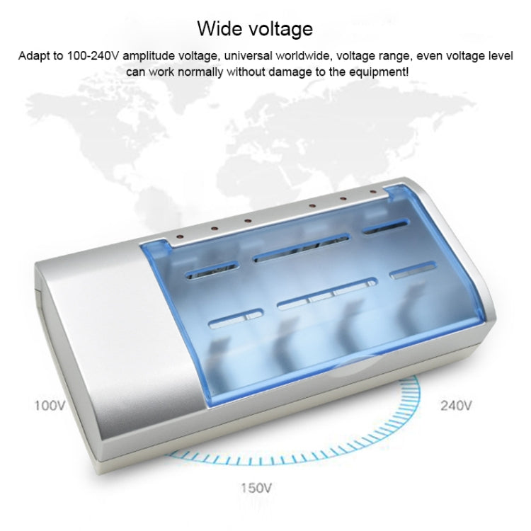 เครื่องชาร์จแบตเตอรี่ AC 100-240V 4 ช่องสำหรับแบตเตอรี่ขนาด AA และ AAA และ C / D, ปลั๊ก US