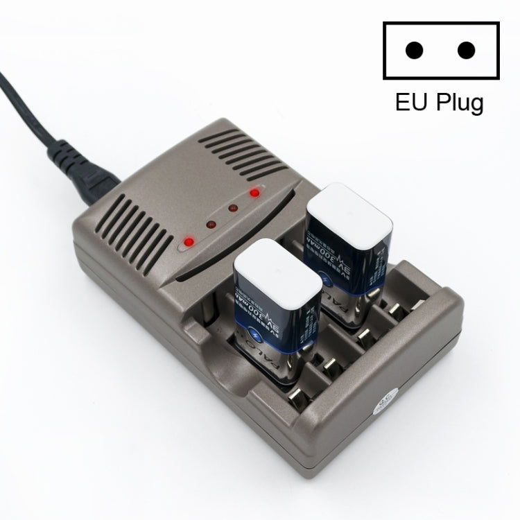 เครื่องชาร์จแบตเตอรี่ AC 100-240V 4 ช่องสำหรับแบตเตอรี่ AA และ AAA และ 9V Ni-MH, ปลั๊ก EU