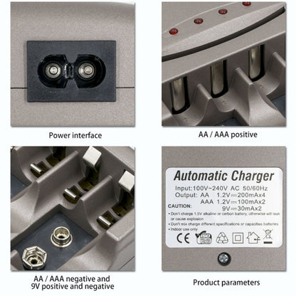 เครื่องชาร์จแบตเตอรี่ AC 100-240V 4 ช่องสำหรับแบตเตอรี่ AA และ AAA และ 9V Ni-MH, ปลั๊ก EU