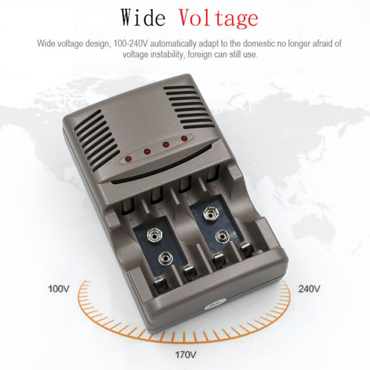 เครื่องชาร์จแบตเตอรี่ AC 100-240V 4 ช่องสำหรับแบตเตอรี่ AA และ AAA และ 9V Ni-MH, ปลั๊ก EU