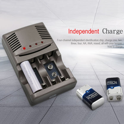 เครื่องชาร์จแบตเตอรี่ AC 100-240V 4 ช่องสำหรับแบตเตอรี่ AA และ AAA และ 9V Ni-MH, ปลั๊ก EU