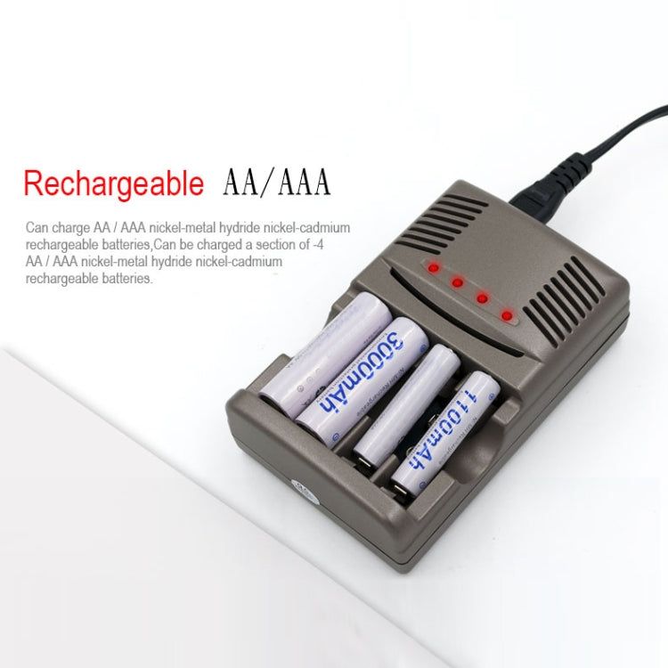 เครื่องชาร์จแบตเตอรี่ AC 100-240V 4 ช่องสำหรับแบตเตอรี่ AA และ AAA และ 9V Ni-MH, ปลั๊ก EU
