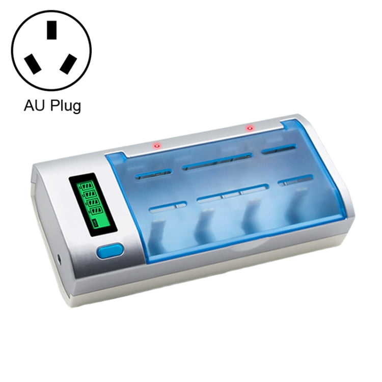 เครื่องชาร์จแบตเตอรี่ AC 100-240V 4 ช่องสำหรับแบตเตอรี่ขนาด AA และ AAA และ C / D พร้อมจอแสดงผล LCD ปลั๊ก AU