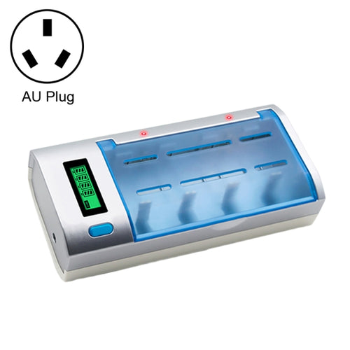 เครื่องชาร์จแบตเตอรี่ AC 100-240V 4 ช่องสำหรับแบตเตอรี่ขนาด AA และ AAA และ C / D พร้อมจอแสดงผล LCD ปลั๊ก AU