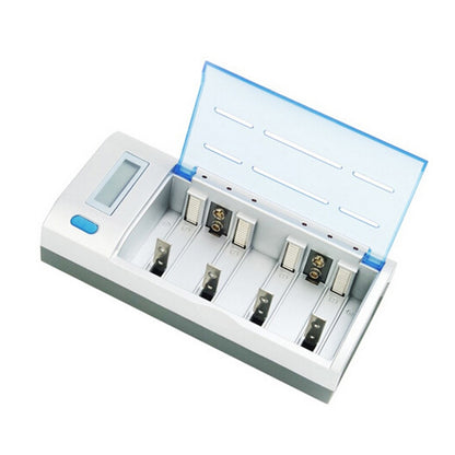 เครื่องชาร์จแบตเตอรี่ AC 100-240V 4 ช่องสำหรับแบตเตอรี่ขนาด AA และ AAA และ C / D พร้อมจอแสดงผล LCD ปลั๊ก AU