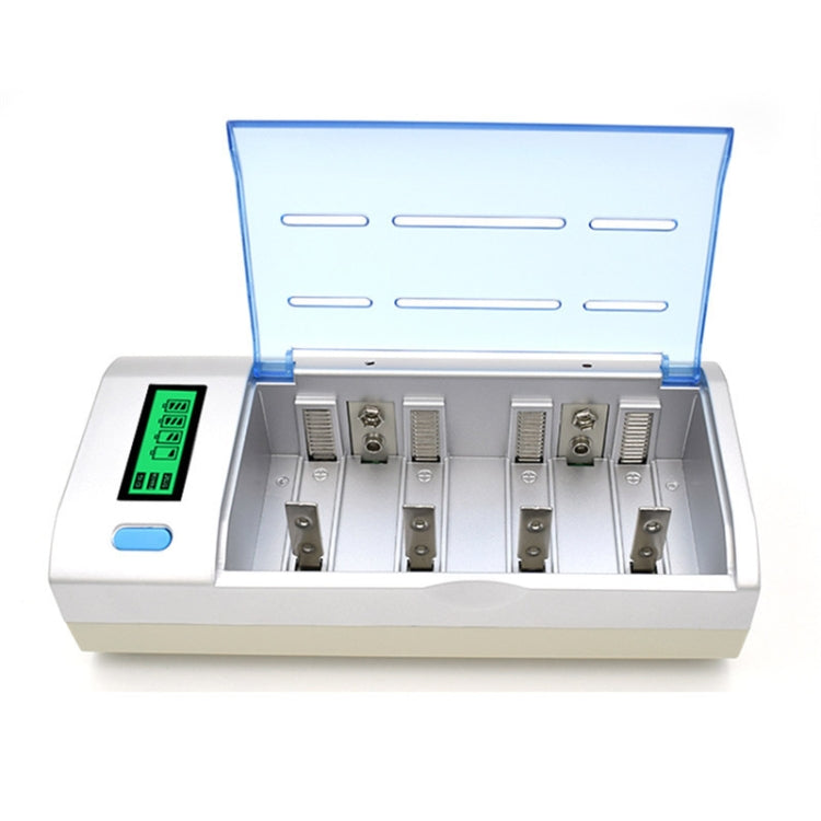 เครื่องชาร์จแบตเตอรี่ AC 100-240V 4 ช่องสำหรับแบตเตอรี่ขนาด AA และ AAA และ C / D พร้อมจอแสดงผล LCD ปลั๊ก AU