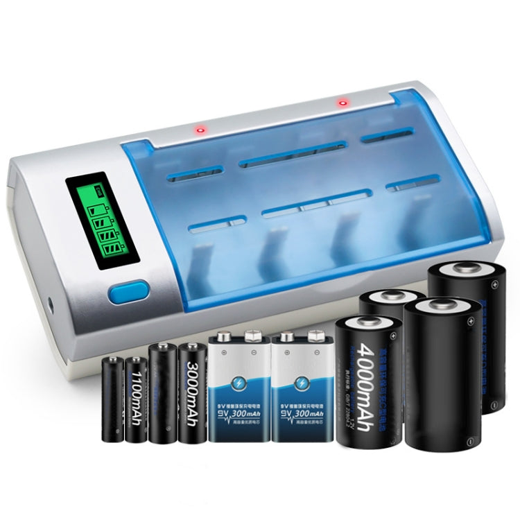 เครื่องชาร์จแบตเตอรี่ AC 100-240V 4 ช่องสำหรับแบตเตอรี่ขนาด AA และ AAA และ C / D พร้อมจอแสดงผล LCD ปลั๊ก AU