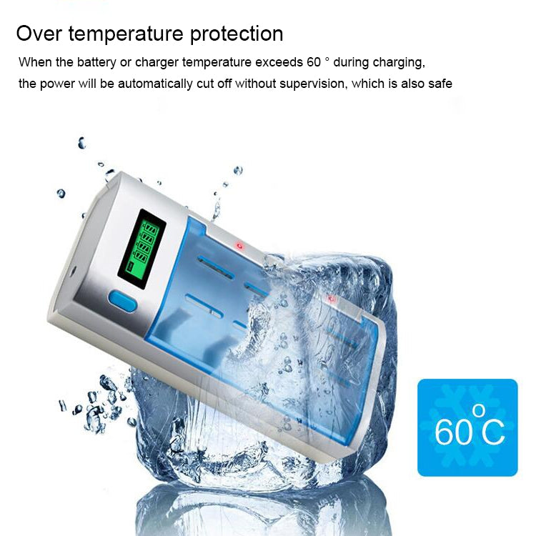 เครื่องชาร์จแบตเตอรี่ AC 100-240V 4 ช่องสำหรับแบตเตอรี่ขนาด AA และ AAA และ C / D พร้อมจอแสดงผล LCD ปลั๊ก AU